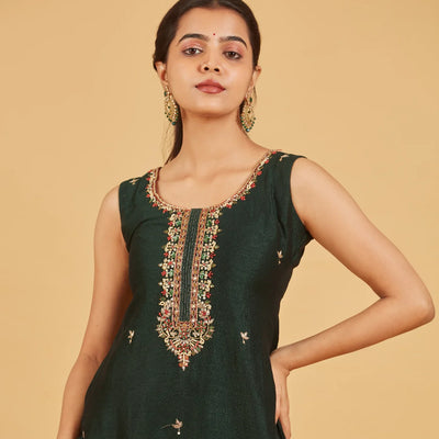 Bottle Green Embroidered Festive Kurta Set