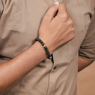 Ebony Karungali with Om Silver Beads Bracelet