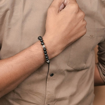 Ebony Karungali with Shree Hari Silver Beads Bracelet