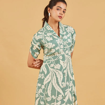 Sage Floral Button Down Dress