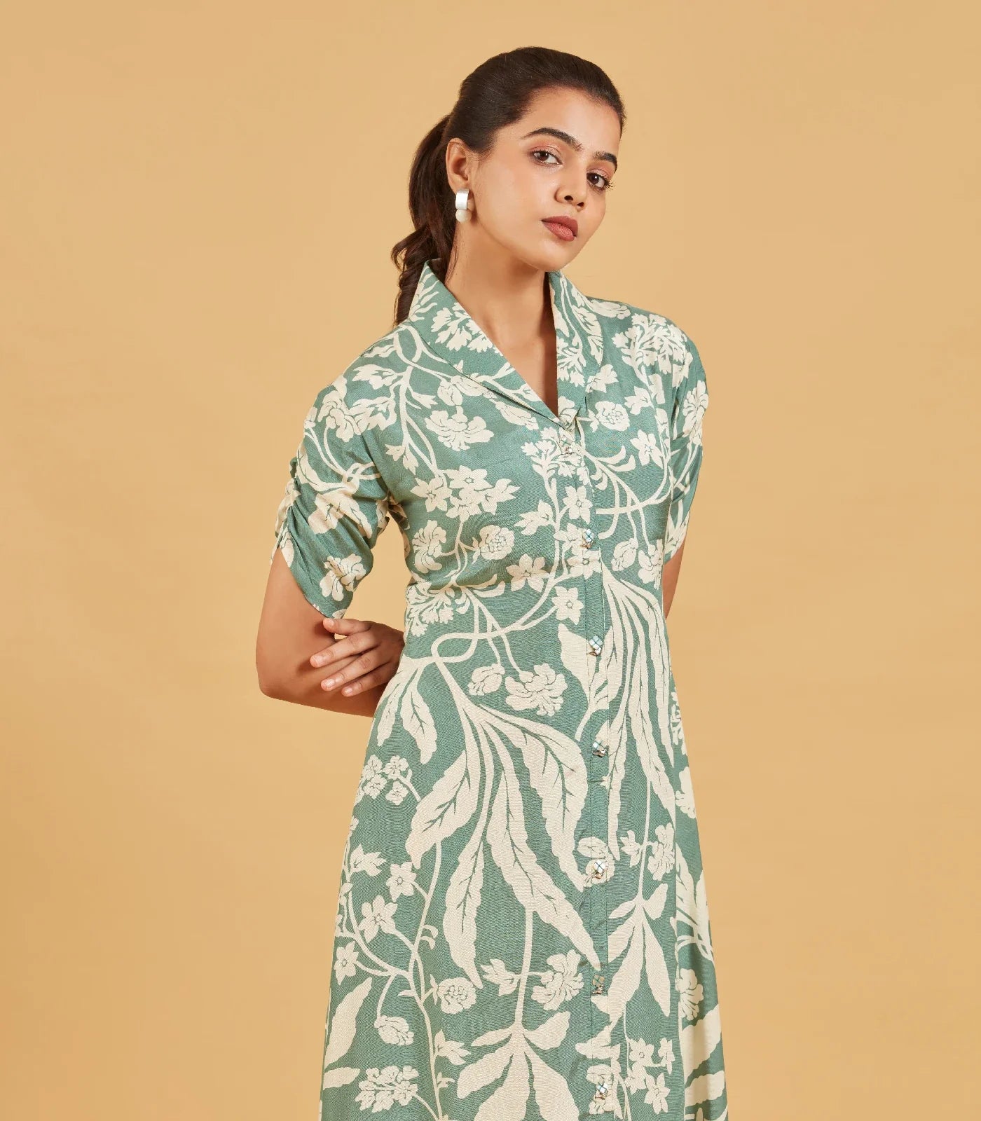 Sage Floral Button Down Dress