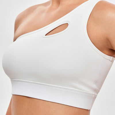 One Shoulder Sports Bra - White