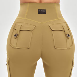 High Waisted Cargo Leggings - Deer Brown