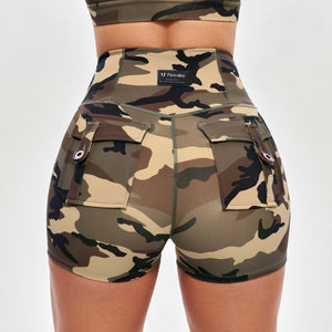 High Waist Cargo Shorts -  Earth Camo