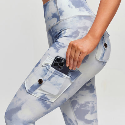 High Waisted Cargo Leggings - Grey blue Gradient