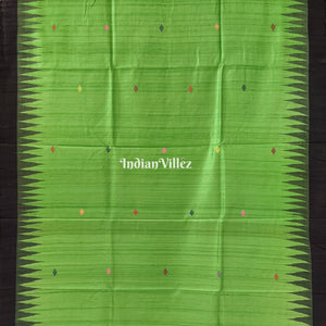 Parrot Green Ganjam Bomkai Theme Gopalpur Tussar Silk Saree