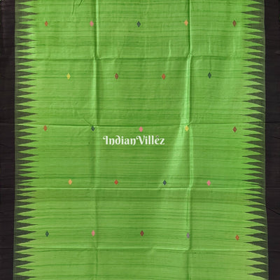 Parrot Green Ganjam Bomkai Theme Gopalpur Tussar Silk Saree