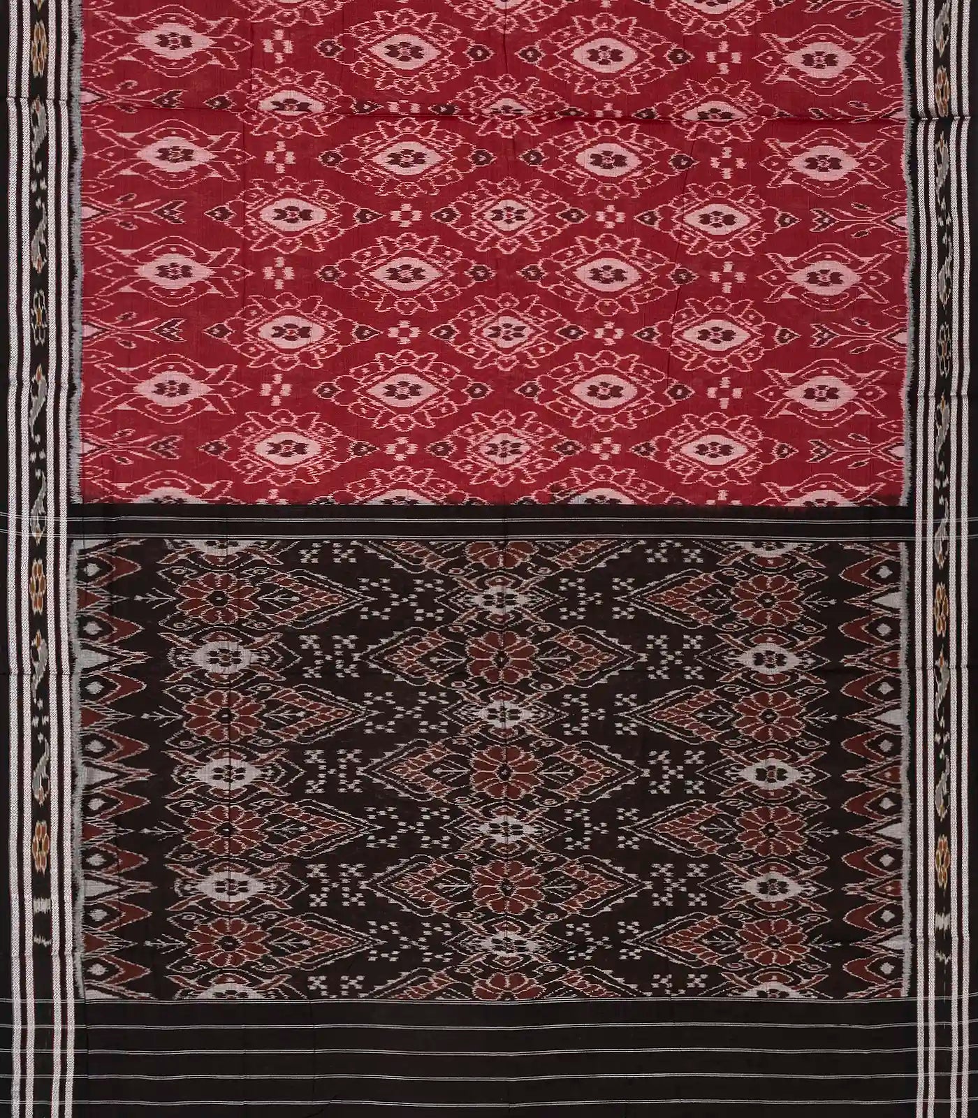 Crimson Handloom Orissa Cotton Saree With Black Border