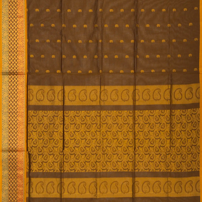 Dark Olive Venkatagiri Cotton Saree With Mango Motifs