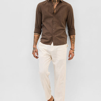 Brown Slim Fit Stripes Shirt