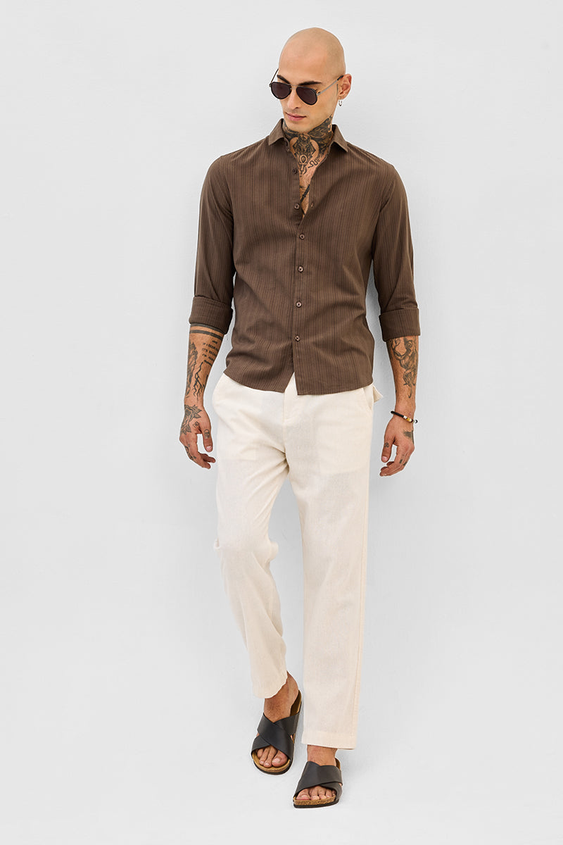 Brown Slim Fit Stripes Shirt