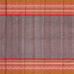 Brown Handloom Kanchi Cotton Saree With Contrast Border