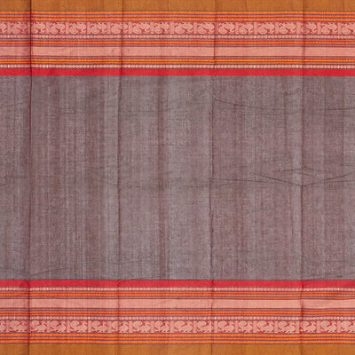 Brown Handloom Kanchi Cotton Saree With Contrast Border