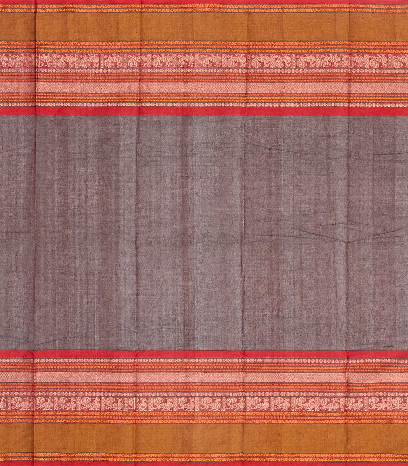 Brown Handloom Kanchi Cotton Saree With Contrast Border