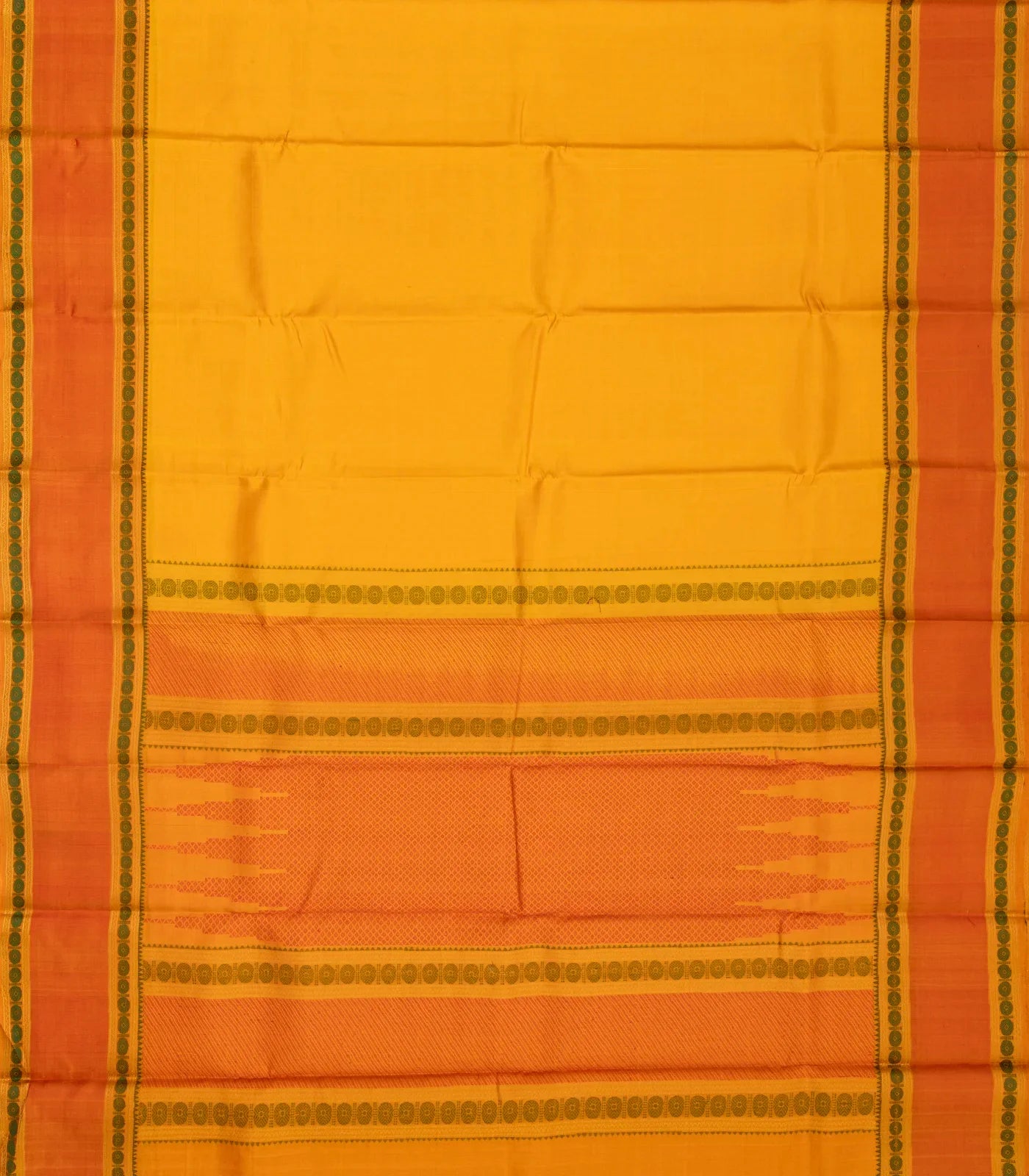 Mustard Handloom Kanchi Cotton Saree With Rudraksham Motifs