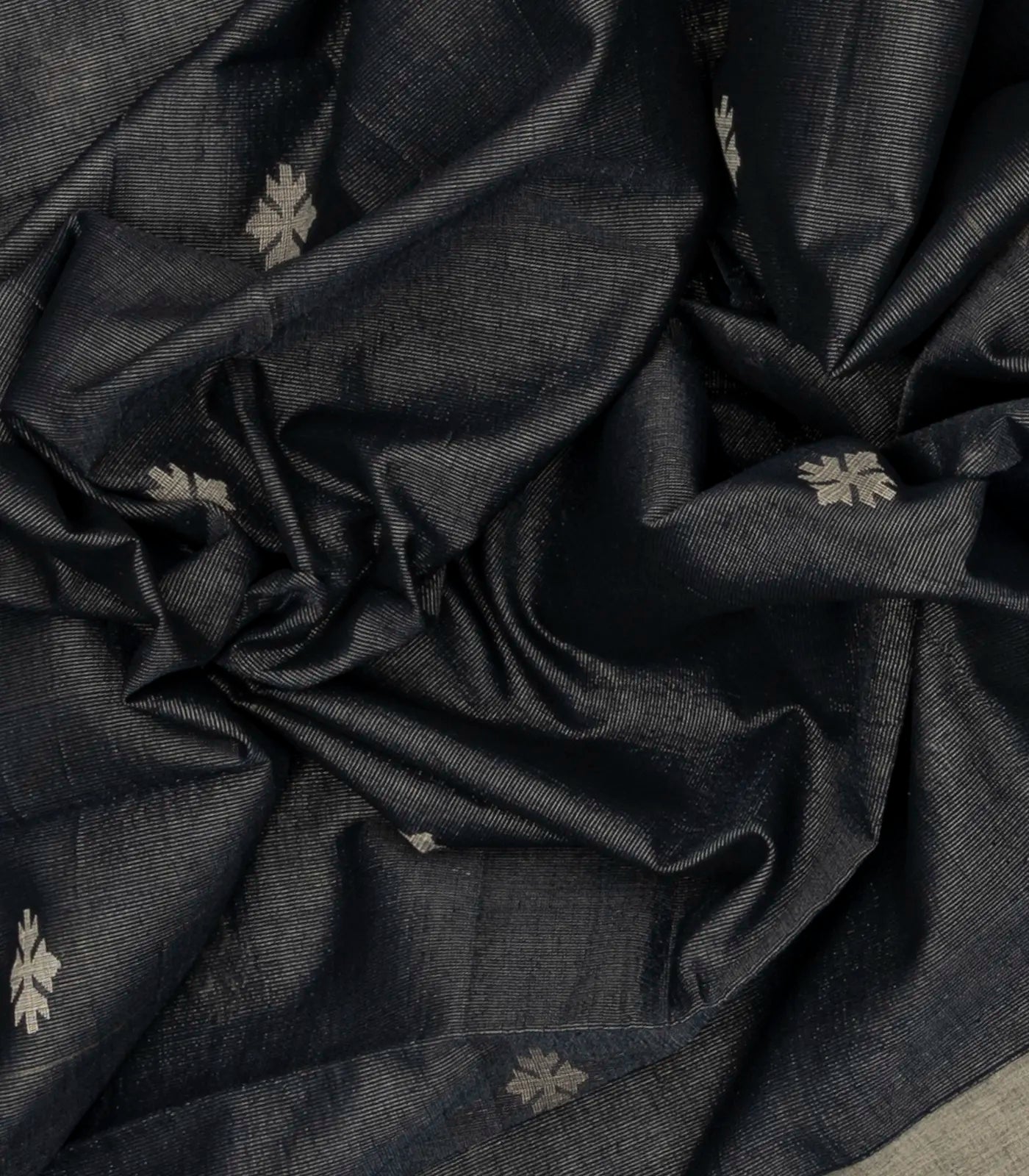 Dark Grey Handloom Bengal Cotton Tissue saree With Zari stripes and Floral (Phool) Buttis