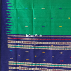 Green Blue Fish Motif Odisha Ikat Bomkai Silk Saree