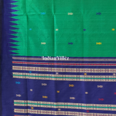 Green Blue Fish Motif Odisha Ikat Bomkai Silk Saree