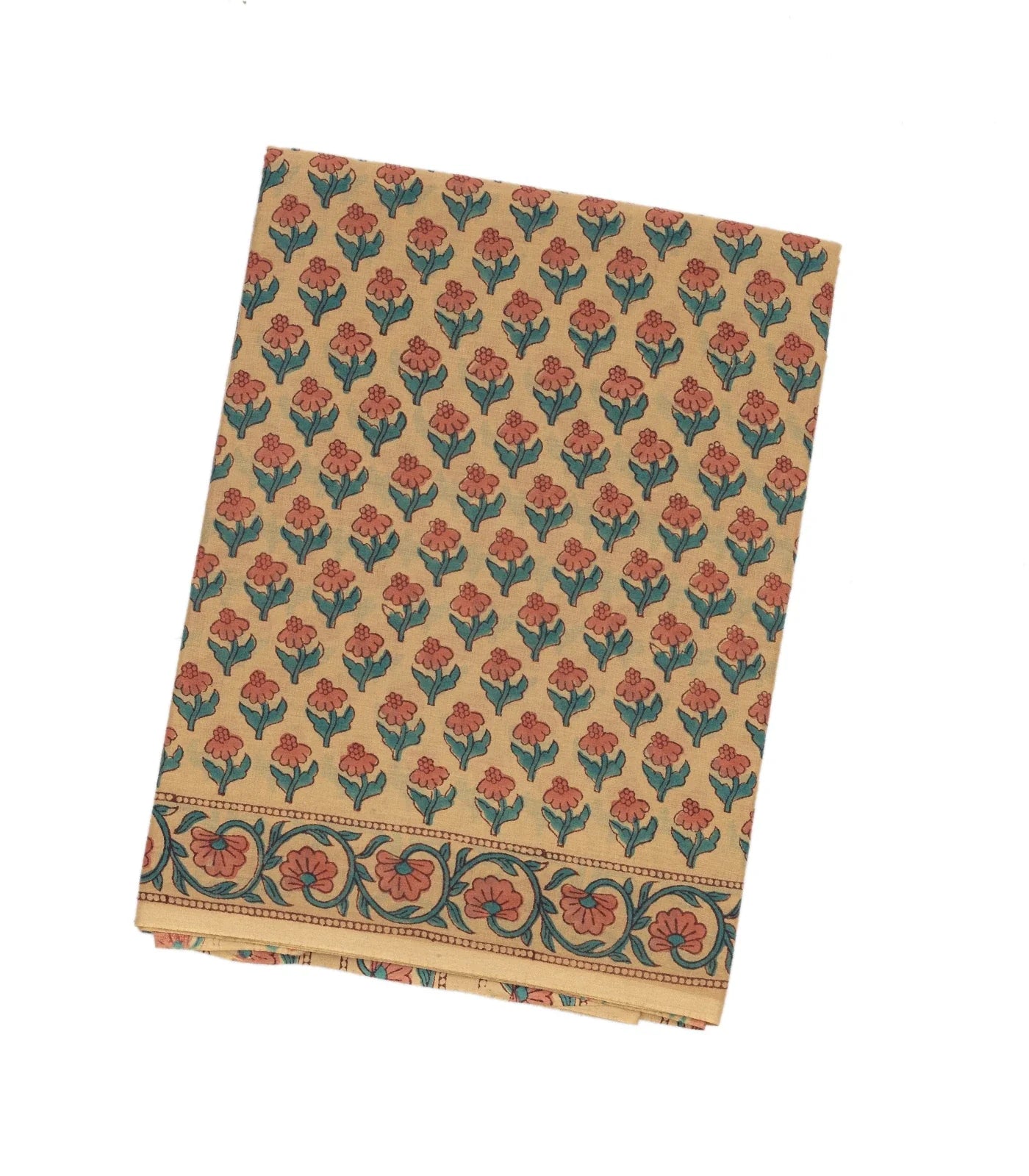 Beige Woven Jaipur Cotton Saree With Brown Printed Floral Motifs