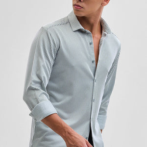 Green Stripes Slim Fit Stretch Shirt