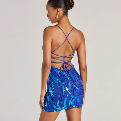 Kitana V-Neck Lace-Up Sequin Formal Dress
