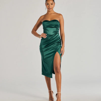 Kaleen Sleeveless Satin Wrap Midi Dress