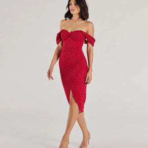 Lennon Glitter Knit Off-The-Shoulder Midi Dress