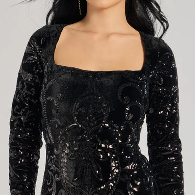 Ayden Long Sleeve Velvet Sequin Mini Dress