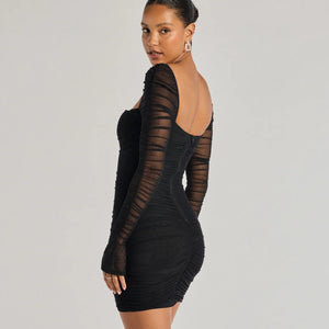 Kari Long Sleeve Studded Ruched Mini Dress