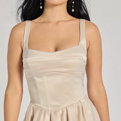 Twila Satin Lace-Up Corset Skater Dress