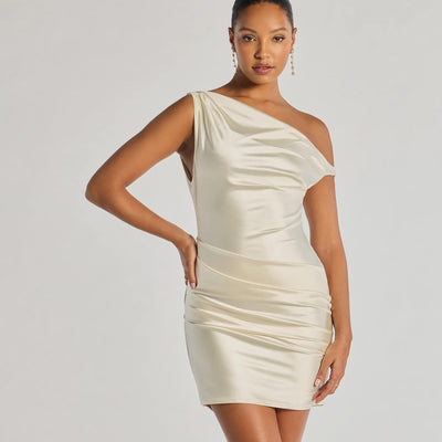Marleigh Satin Off-Shoulder Mini Dress