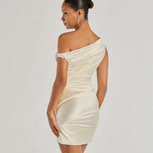 Marleigh Satin Off-Shoulder Mini Dress