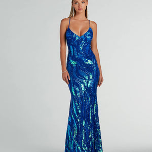 Acacia Iridescent Sequin Lace-Up Formal Dress