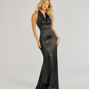 Aleah Formal Satin Halter Mermaid Dress