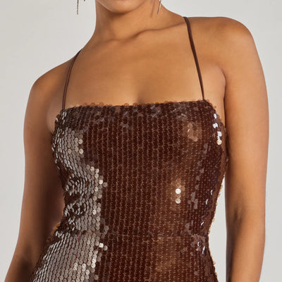 Naya Lace-Up High Slit Sequin Formal Dress