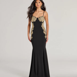 Susan Sweetheart Applique Crepe Mermaid Formal Dress