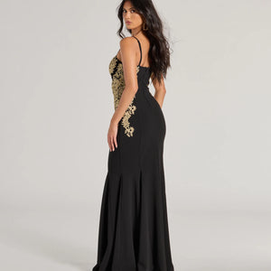 Susan Sweetheart Applique Crepe Mermaid Formal Dress