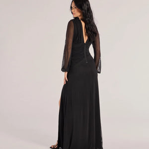 Rayne Mesh Long Sleeve A-Line Formal Dress