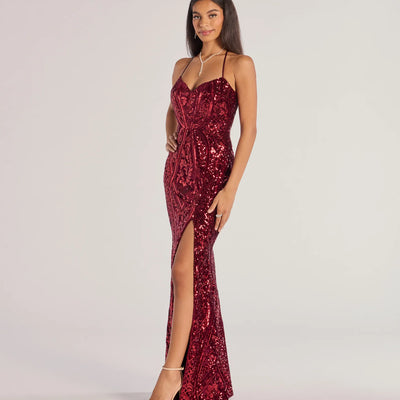 Meara Sequin Velvet Hight Slit Mermaid Dress