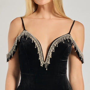 Torrie Velvet Rhinestone High-Slit Mermaid Dress