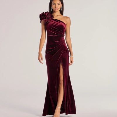 Freida Velvet Ruffled One-Shoulder Mermaid Dress