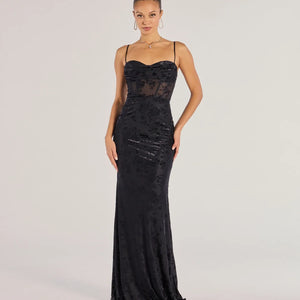 Alessandra Sleeveless Flocked Velvet Mermaid Dress