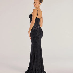 Alessandra Sleeveless Flocked Velvet Mermaid Dress