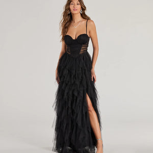 Aletta Long Sleeveless Ruffled A-Line Dress
