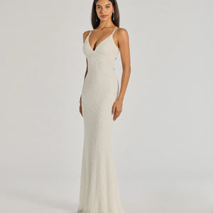 Danni Lace-Up Beaded Lace Mermaid Dress