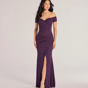 Mimi Off The Shoulder Glitter Mermaid Corset Dress