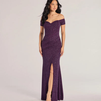 Mimi Off The Shoulder Glitter Mermaid Corset Dress