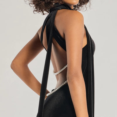 Dawn Open-Back Velvet Mermaid Dress With Sash