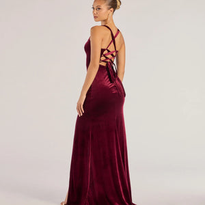 Christina Lace-Up Back Velvet Dress