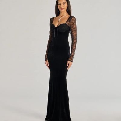 Jaya Long Sleeve Lace And Velvet Mermaid Dress